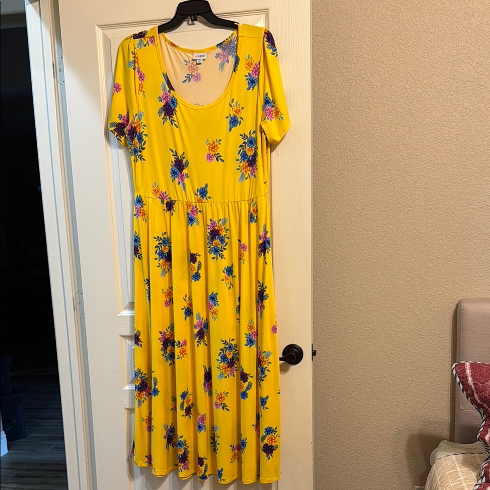 LuLaRoe Yellow Purple Flutter Sleeve Sundress